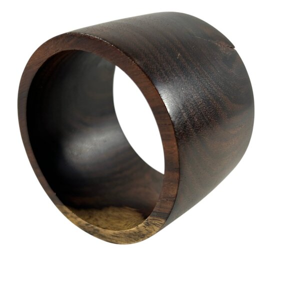 Wide Wood Bangle Bracelet Dark Grain Rustic Boho Statement Chunky Natural - Picture 3 of 9
